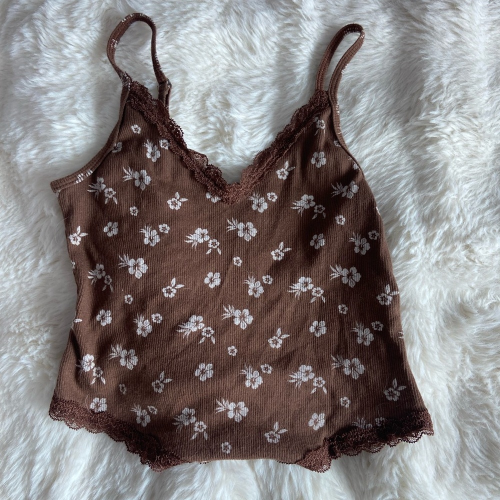 hollister brown floral tank top